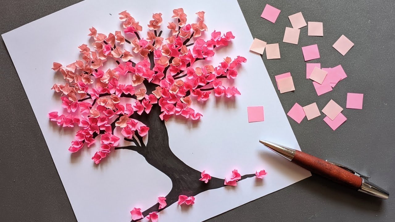DIY 3D Paper Tree | How to Make Paper Tree Collage | DIY Cherry Blossom Tree with Paper