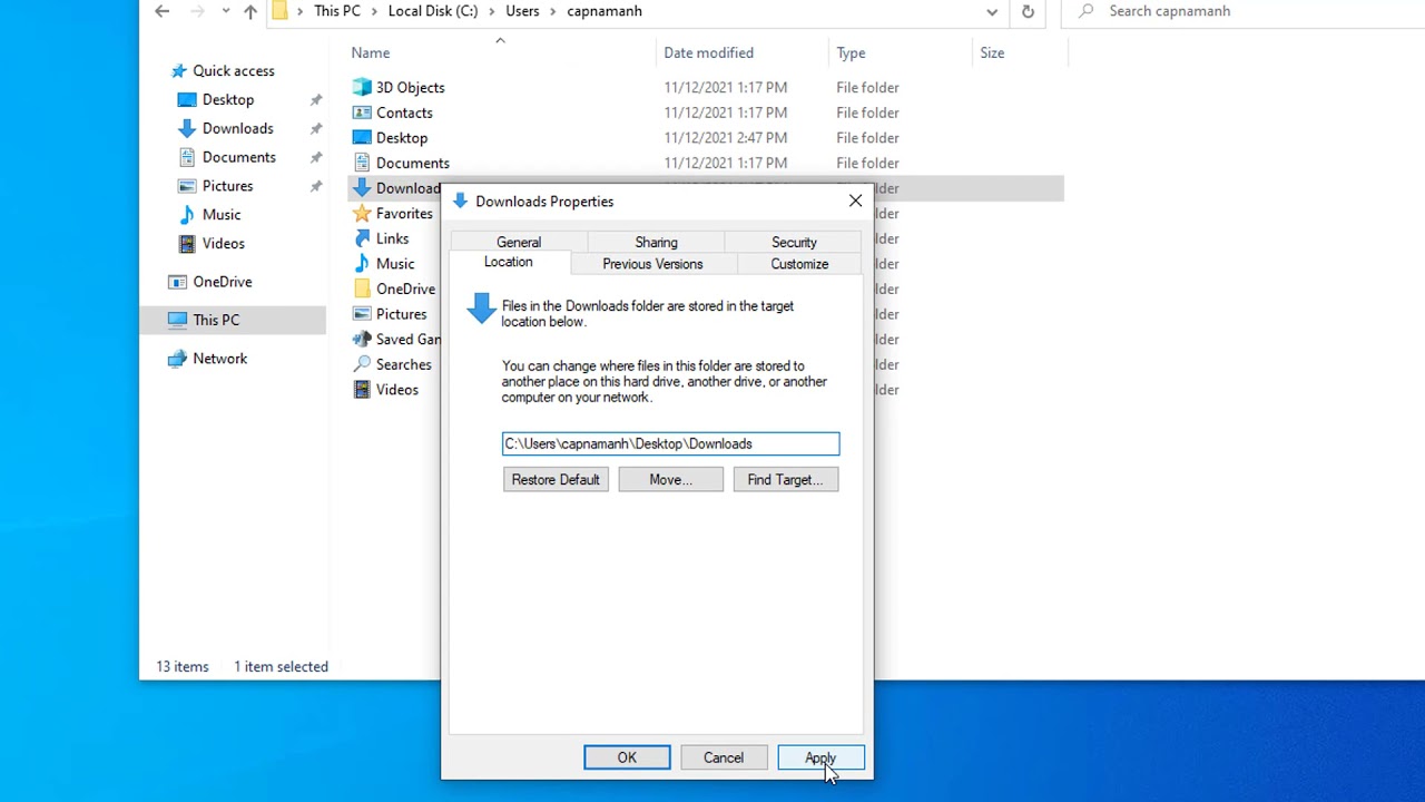 How to to change user folder locations in Windows 10