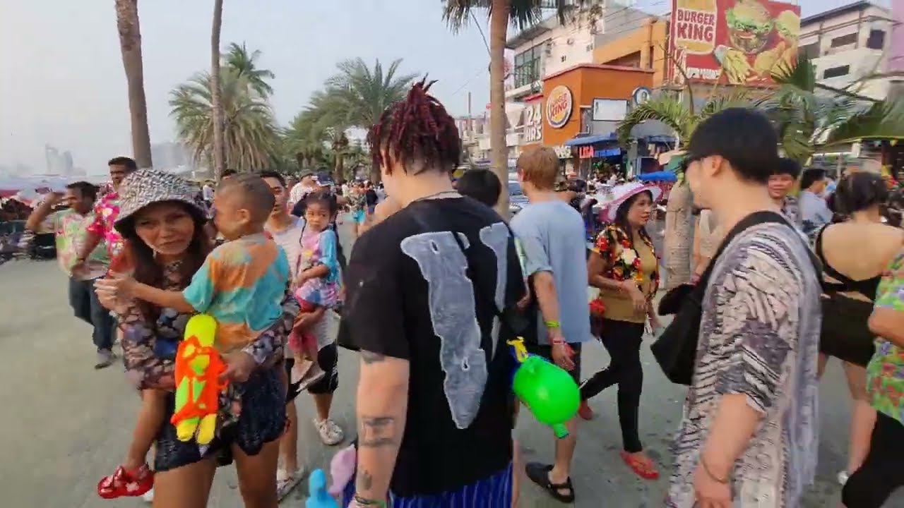 Pattaya, Beautiful Beach Road Walk, so many people. April 2023. Thailand V