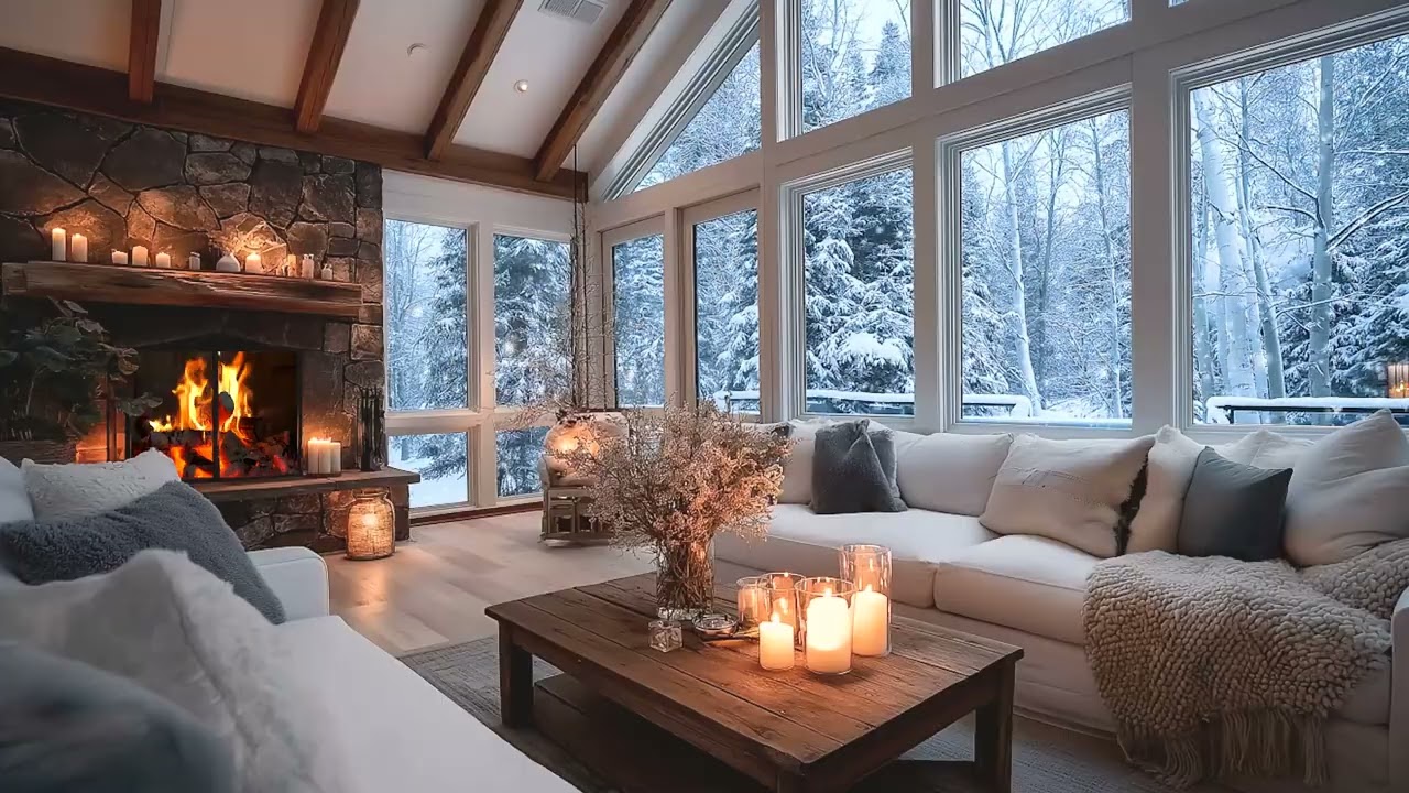 🌙❄️ A Calm Winter Piano for Restless Minds | Warm Fireplace Light & Gentle Snowfall | Winter Room