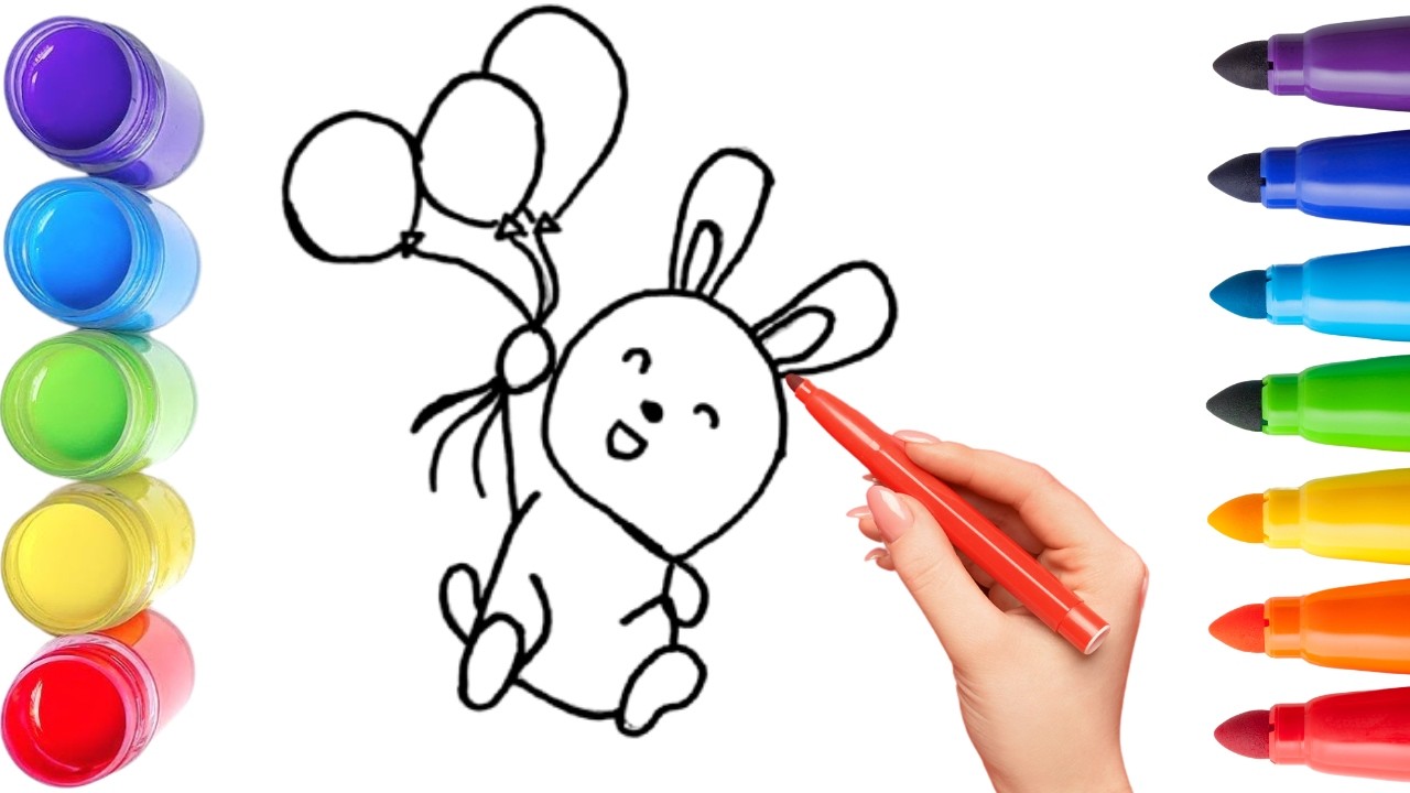 How To Draw cute rabbit Drawing, Painting & Coloring For Kids and Toddlers_ Child Art 🐋🌈🎨
