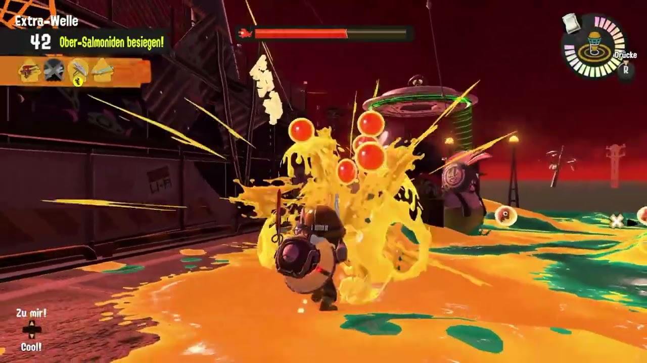 Splatoon 3, Salmon Run, Challenge, Sastrugi, 94 Golden Scales so far.