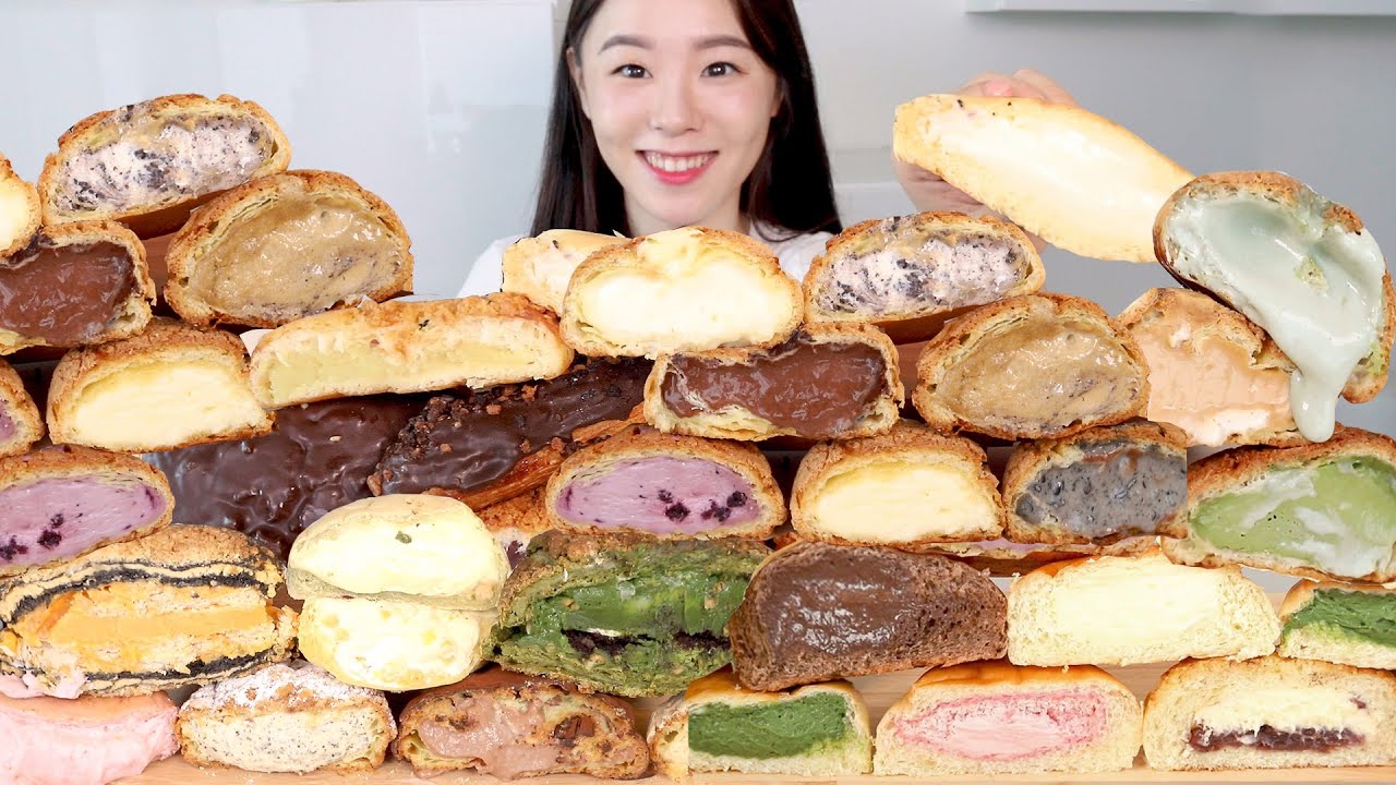 SUB) ASMR Кремовый хлеб Мукбанг 🍞 Десерт Поедание звуковых кремов Слоеное печенье Заварное тесто