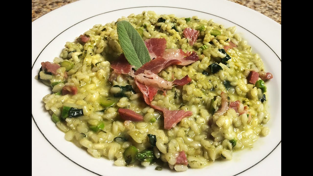 Spinach Risotto with Coined Asparagus, Tuscan Kale and Capicollo