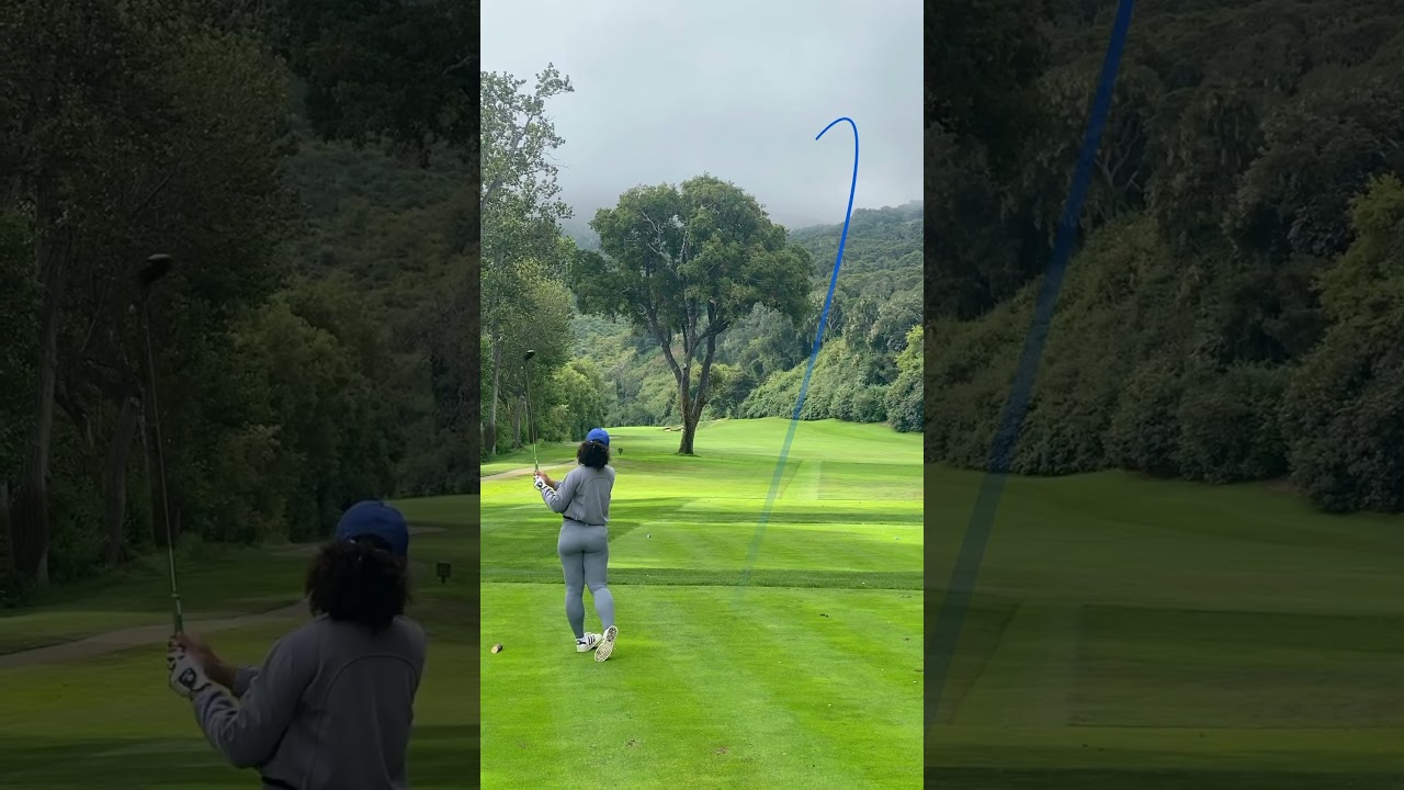 Hooking it around the tree on Hole 10 at The Quail