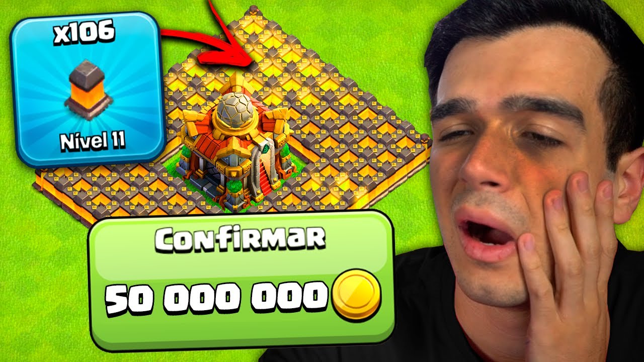 Só PARO de JOGAR QUANDO FARMAR 100 MUROS (50M de OURO)!! Clash of Clans......