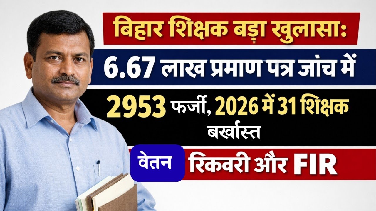 बिहार में फर्जी शिक्षक पर बड़ी कार्रवाई: 667144 प्रमाण पत्र जांच, 2953 फर्जी, 31 शिक्षक सेवा मुक्त