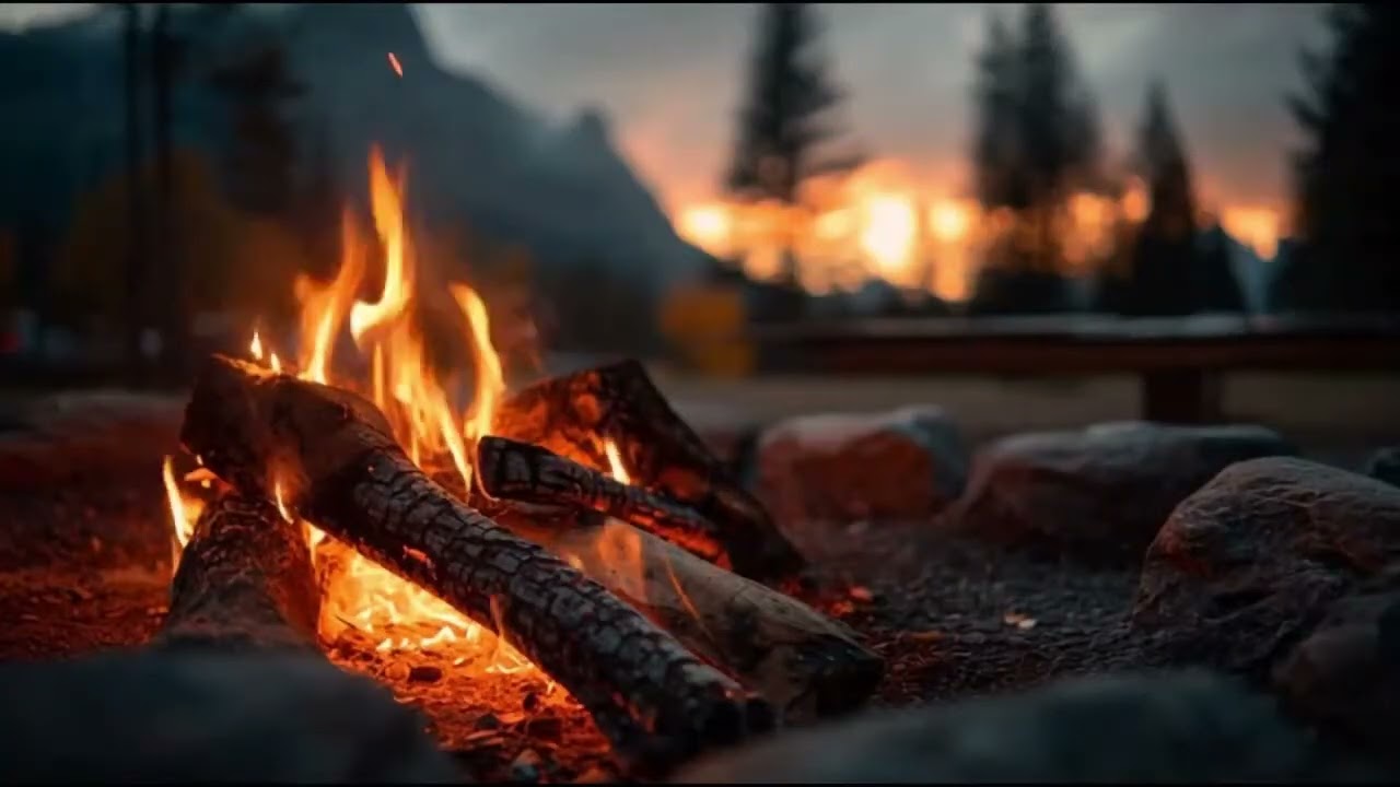 Campfire Crackling in Mountain Night | Cozy Fire Ambience & Pink Noise for Deep Sl