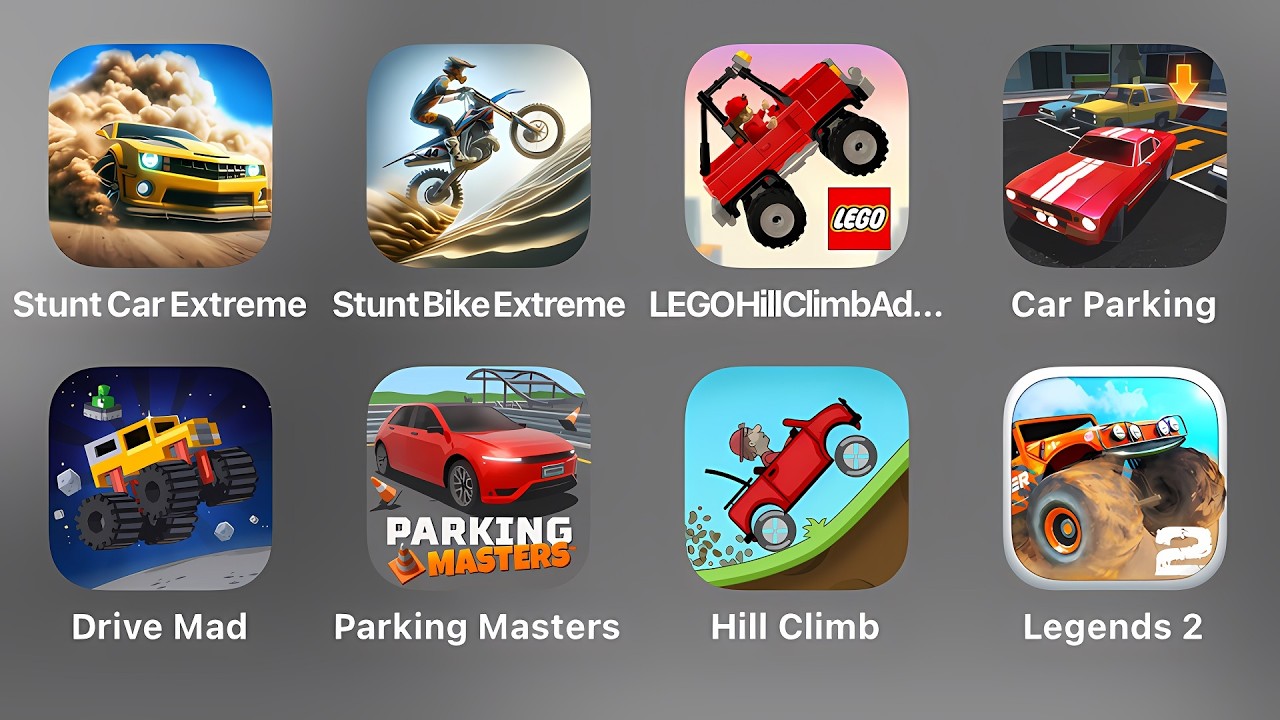 Stunt Car Extreme, Stunt Bike Extreme, LEGO Hill Climb, Car Parking, Drive Mad, Parking Masters, Hi