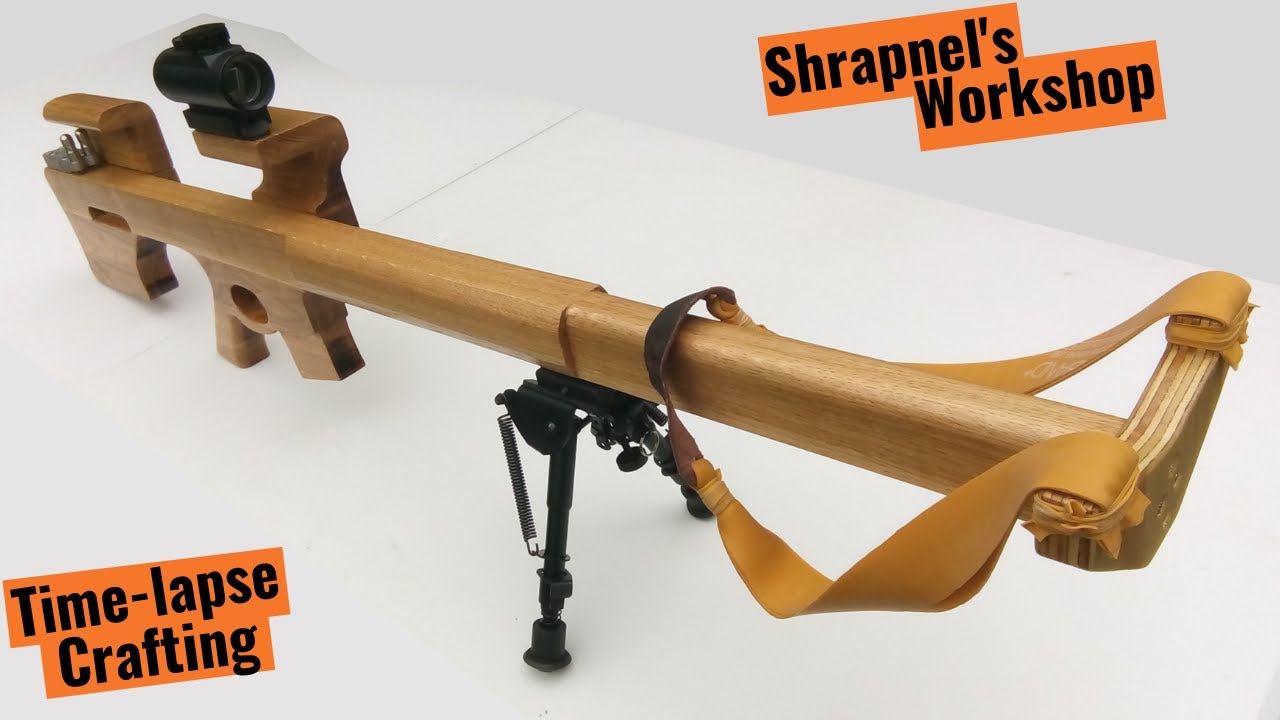 Powerful slingshot gun - marksman M4 (Time lapse crafting + testing)