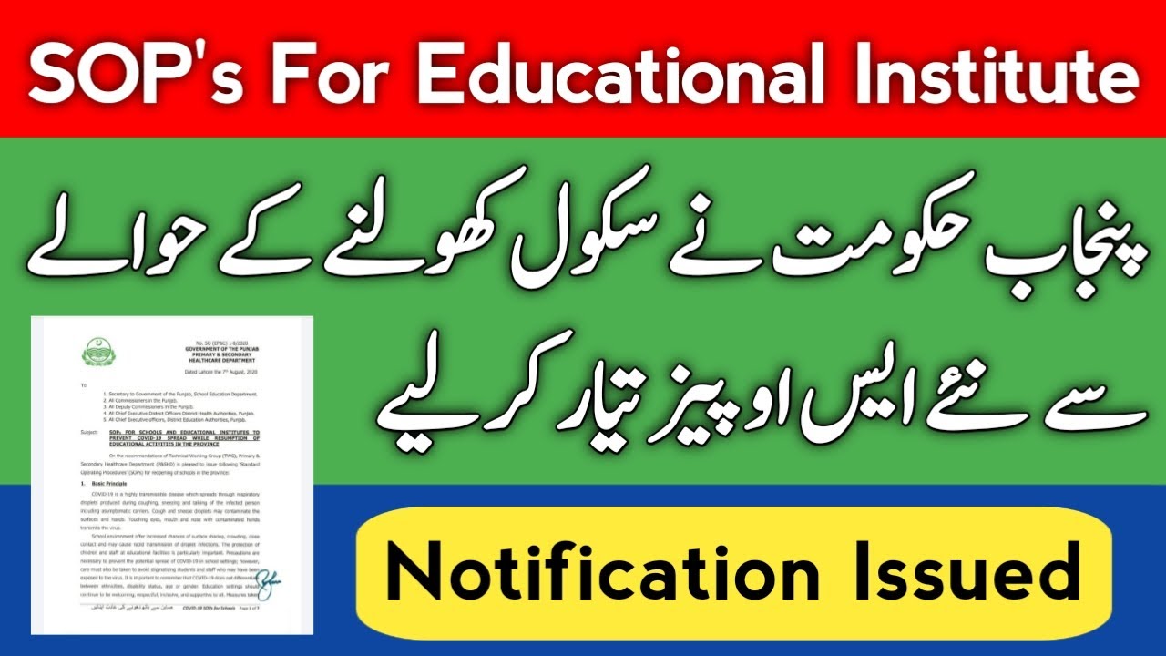 SOPs For Schools Reopening in Pakistan | SOPs for Educational Institute