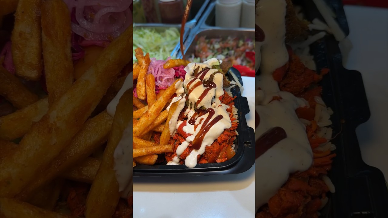 The CHICKEN & FALAFEL MIXED PLATTER from Halal Munchies in NYC! 🔥🤤 