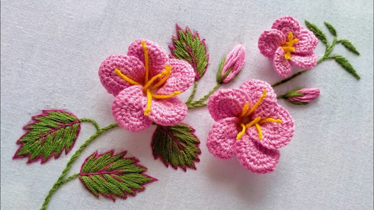 Hibiscus Hand Embroidery | Trellis | Popcorn Lazy Daisy | Stem | Tutorial Menyulam Bagi Bunga Pemula
