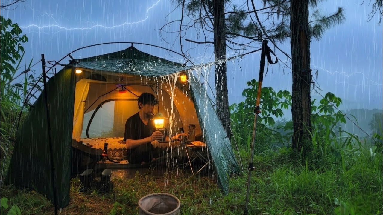 RELAXING UNDER HEAVY RAIN ALL THE TIME ⛈️ CAMPING EXPERIENCE IN HEAVY RAIN 