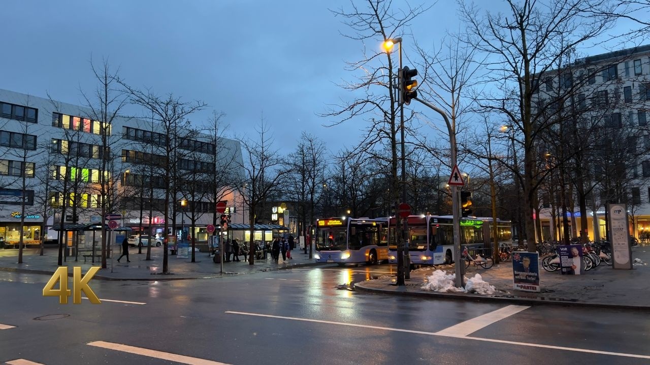 Germany: Munich Giesing Rainy Evening to Night Walk - 4K