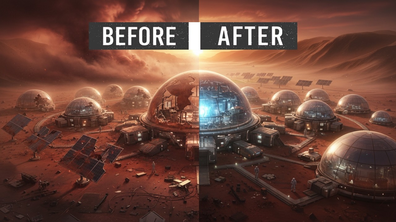 Mars Colony Rebuild Abandoned Polar Base Restored to Futuristic Power City Year 2210