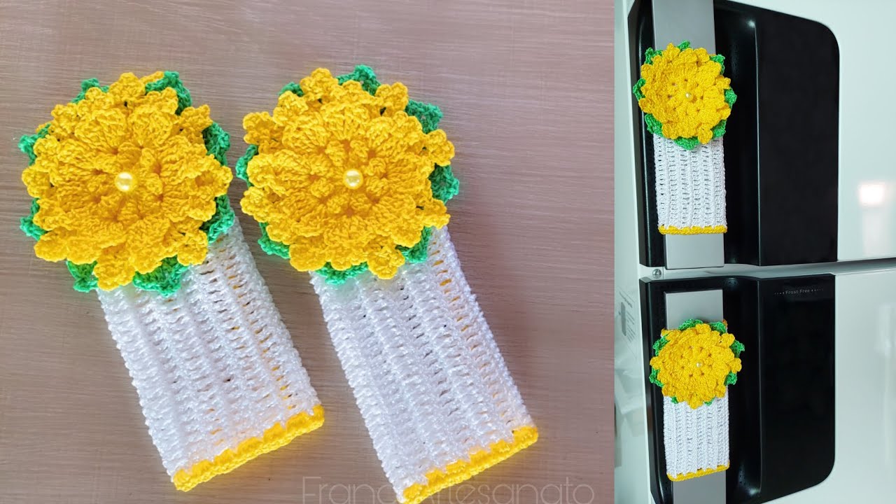 PUXADOR DE GELADEIRA DE CROCHÊ | Feito comum quadrado de crochê | TUTORIAL - Franci Artesanato