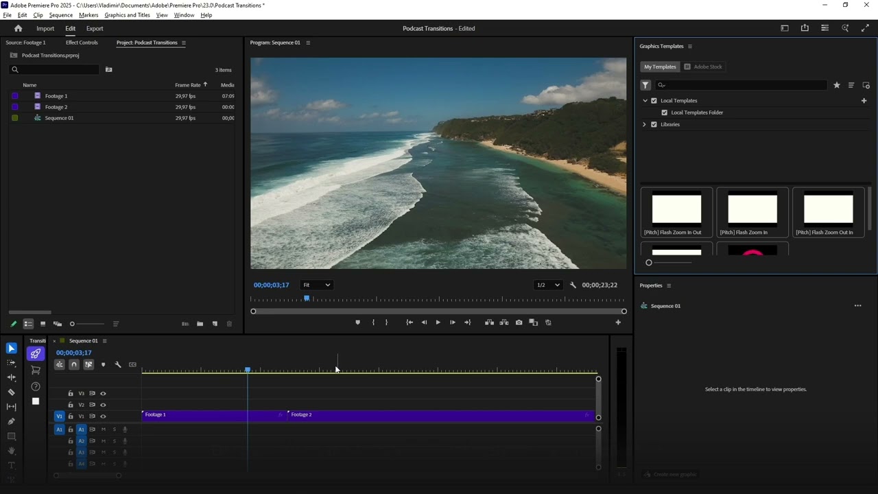 Using Transition Tool in Premiere Pro 2025