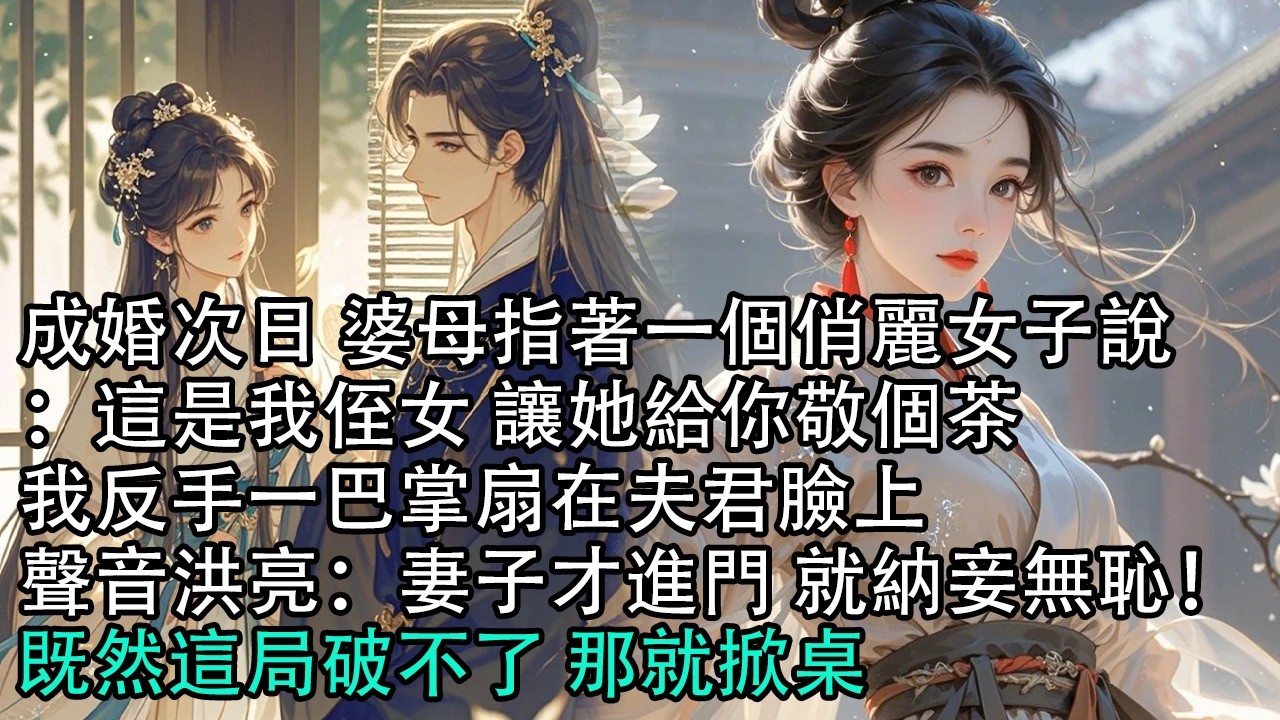 【一口氣看完】成婚次日 婆母指著一個俏麗女子說：這是我侄女 讓她給你敬個茶，我反手一巴掌扇在夫君臉上，聲音洪亮：妻子才進門 就納妾無恥！既然這局破不了 那就掀桌#古言 #有聲小說 #情感故事