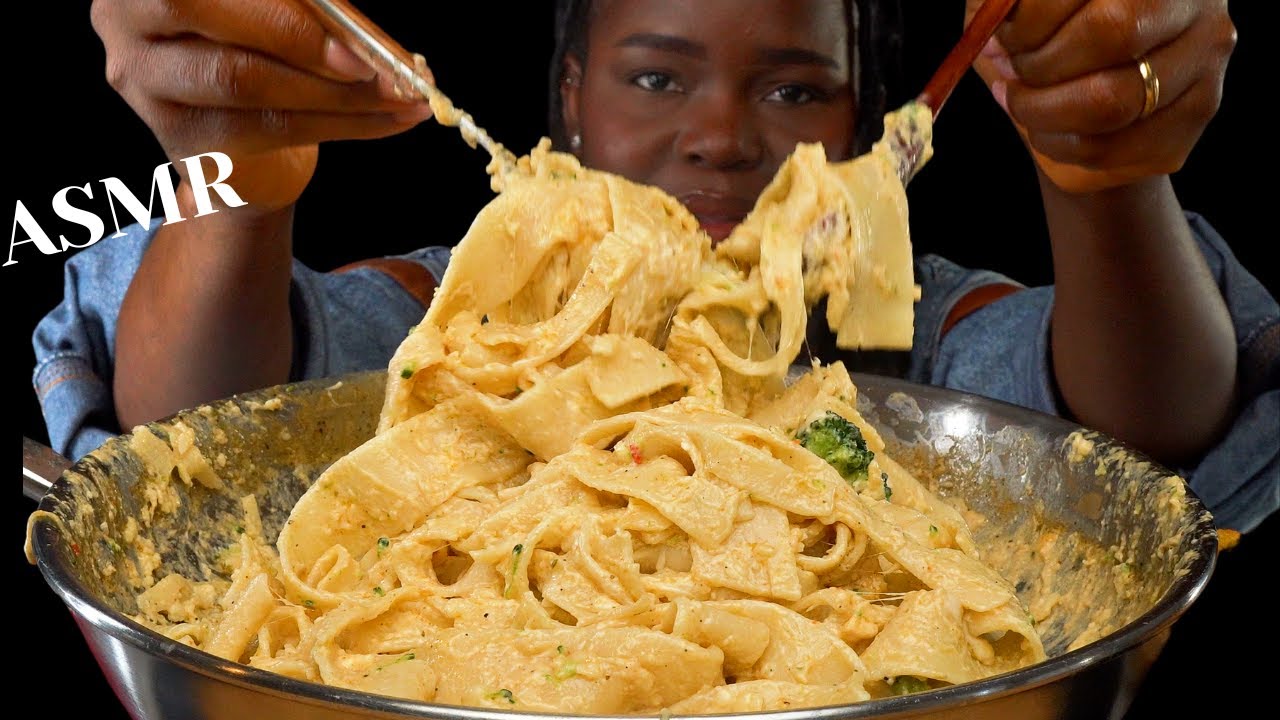 ASMR CHEESY CREAMY ALFREDO PASTA MUKBANG (NO Talking) Sticky Eating Sounds| Vikky ASMR