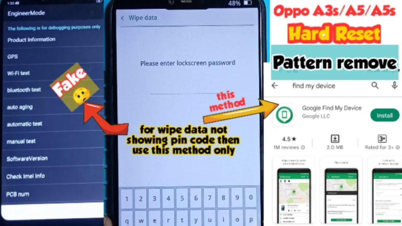 Oppo A3s Screen Password Unlock | Oppo A12 Pattern password unlock | All Oppo Hard reset Without pc