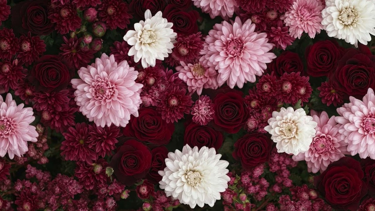 Vintage Rose & Dahlia Pattern | 4K HD | 1 Hour