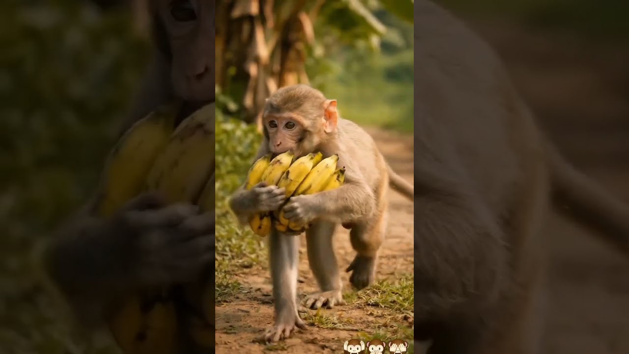 cute baby monkey feeding bananas an elephant #foryou #monkey #shorts #viralvideo #trending #ai