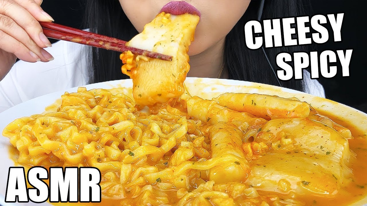 ASMR EXTREMELY CHEESY SPICY NOODLE *NO TALKING* | Sticky Noodle Sounds | ASMR Phan