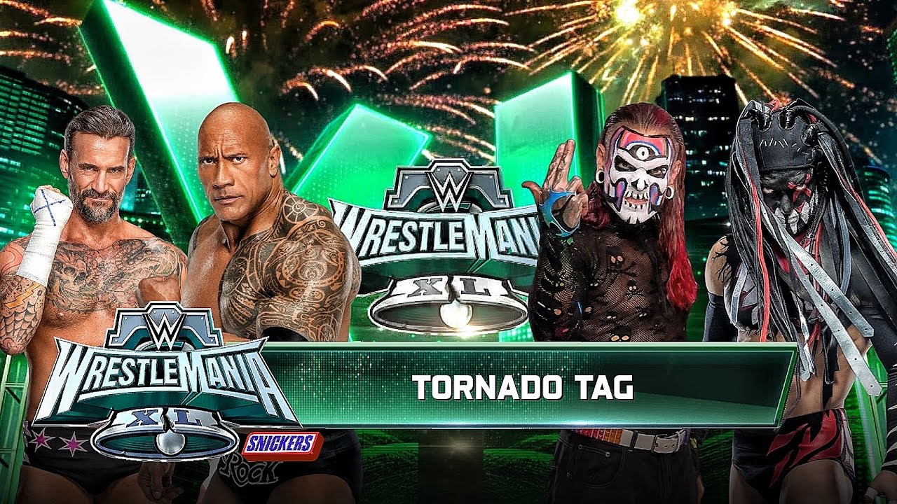 Rock And CM Punk Vs Jeff Hardy And Demon Finn Balor - Tornado Tag Team Match At WWE Wrestlemania