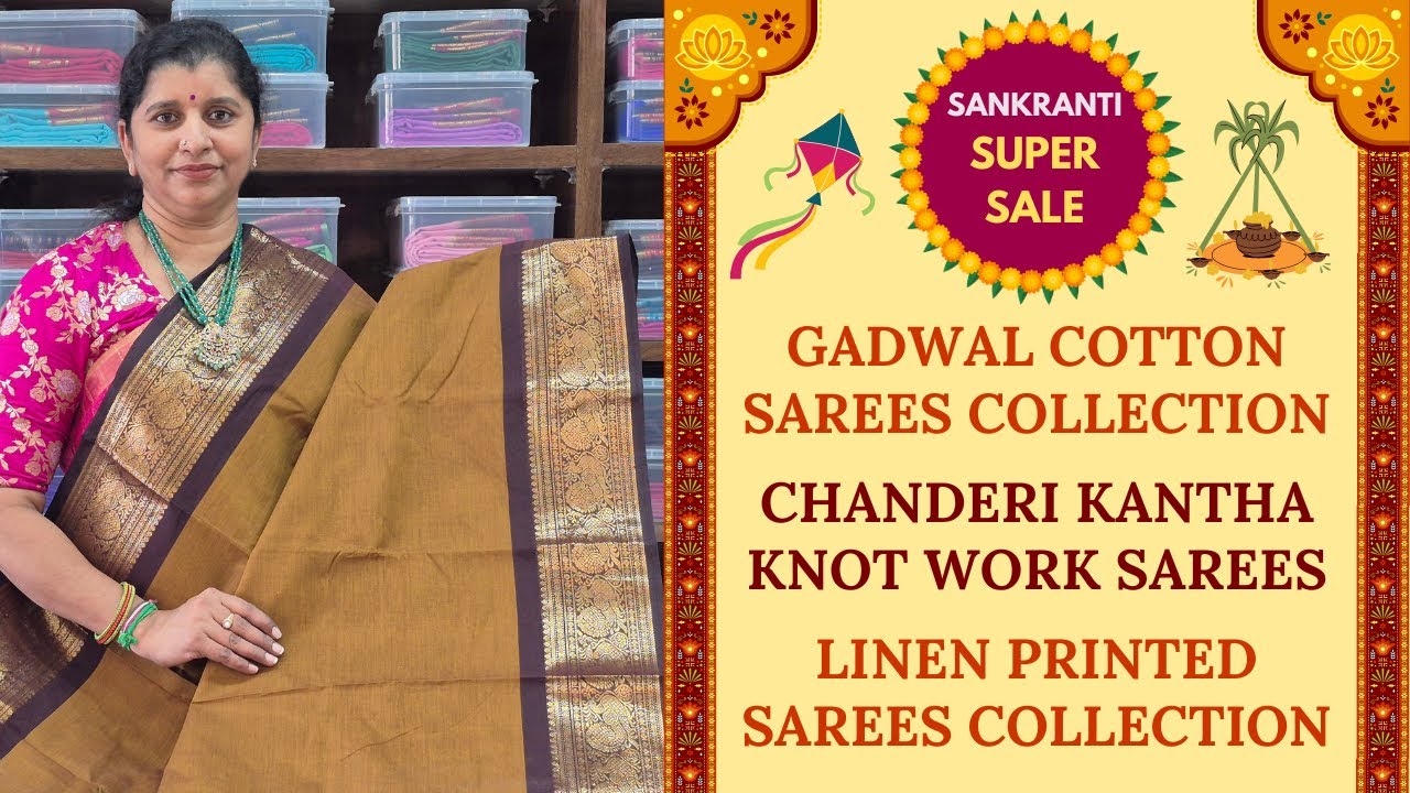 Gadwal Cotton Sarees | Chanderi Kantha Knot Work Sarees | Linen Printed Sarees | Rekha Collections
