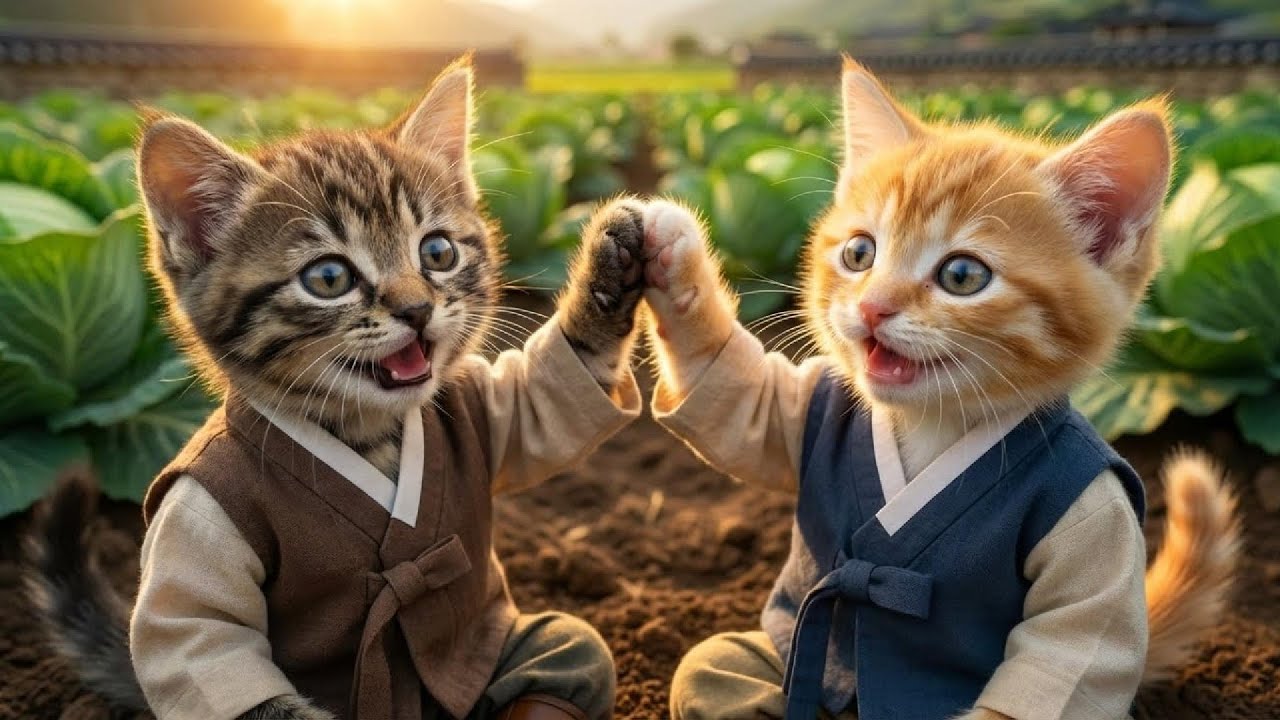 🐱🥬 The Cat Family’s Cabbage Harvest Day in Korea ❄️🌾#CatFamily #CuteCats #KoreanCabbageHarvest