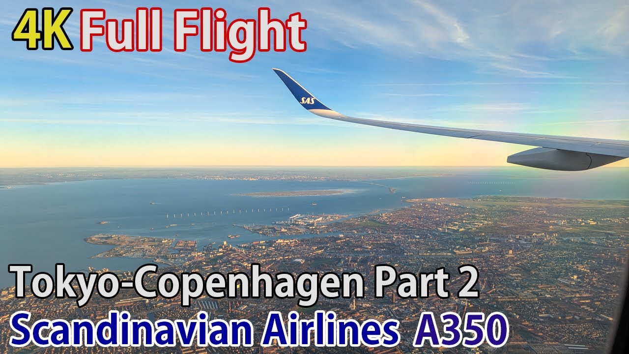Full flight video, Tokyo (Haneda) to Copenhagen, A350, Scandinavian Airlines, Part 2 [4K]