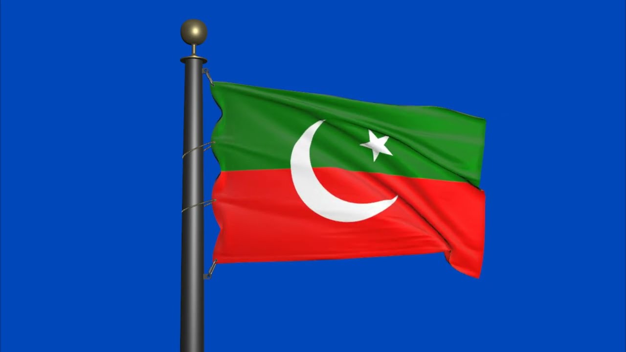 Pakistan Tehreek e Insaf - PTI flag - Waving Party flag BlueScreen | Motion background | RoyaltyFree