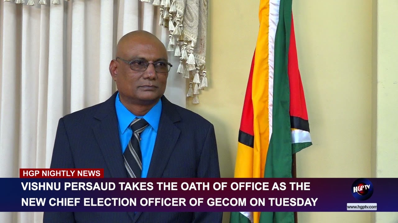 Vishnu Persaud takes the oath of office as the new Chief election officer of GECOM