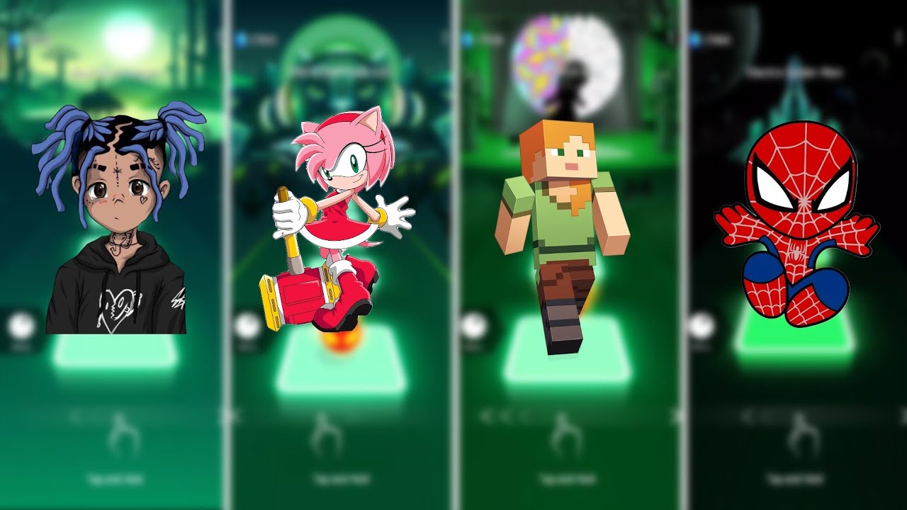 Amy Rose 🆚 Minecraft Alex 🆚 Spiderman 🆚 Cartoon Boy | Tiles Hop EDM Rush | Neon Dance Cover 💥