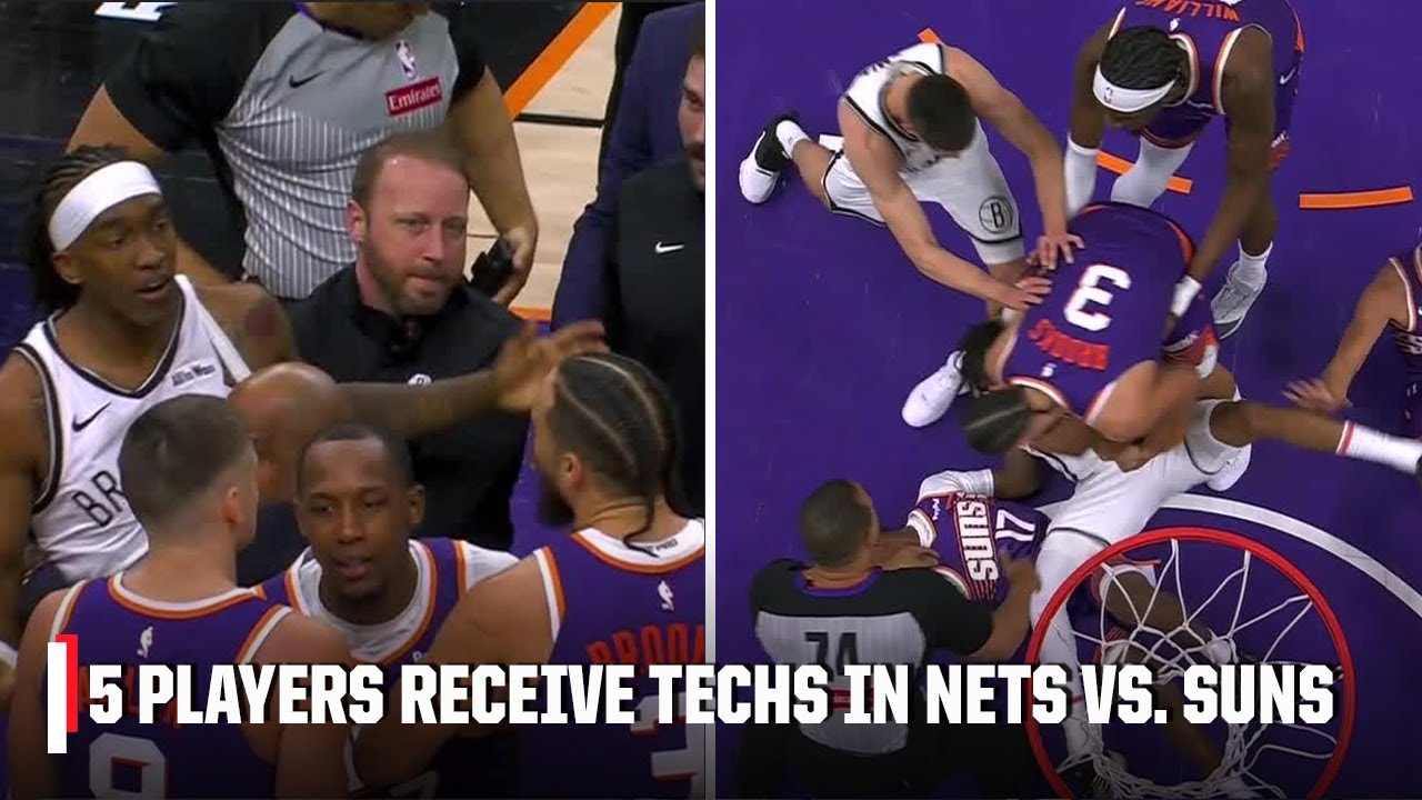 FIVE TECHNICALS handed out as players have to be separated in Nets vs. Suns 😳 | NBA on ESPN