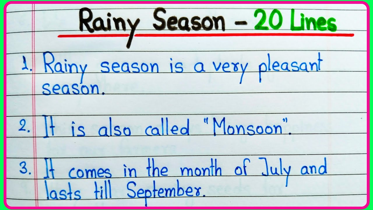 Rainy Season essay 20 lines || Rainy Season essay in English || 20 lines on Rainy Season