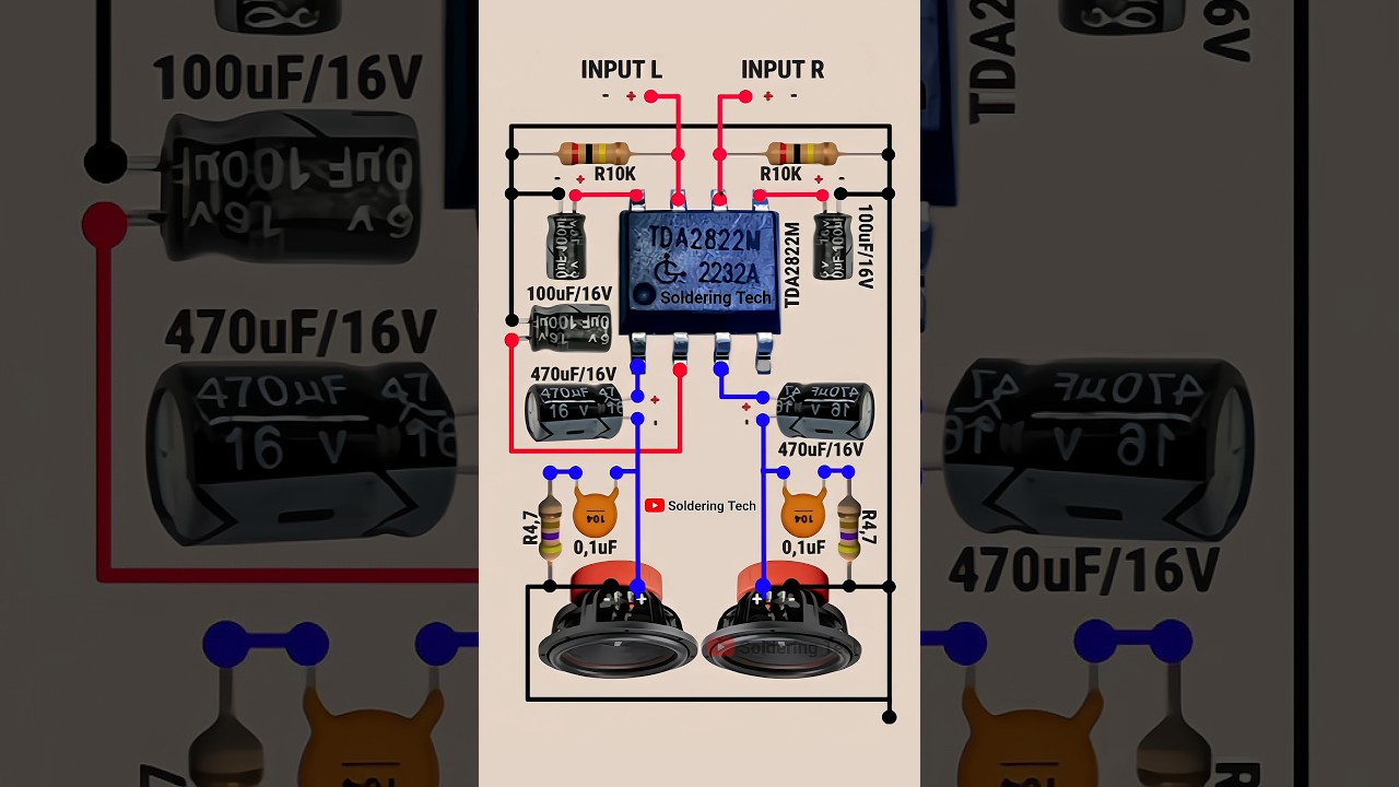 TDA2822N ic amplifier circuit | Stereo amplifier | amplificador tda2822n #amplifier