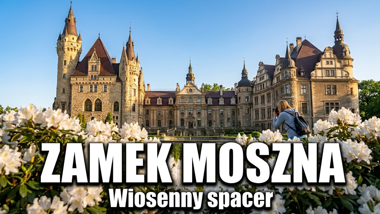 Najpiękniejszy zamek w Polsce - Zamek w  Mosznej. Spacer po parku wiosną, zamek z drona