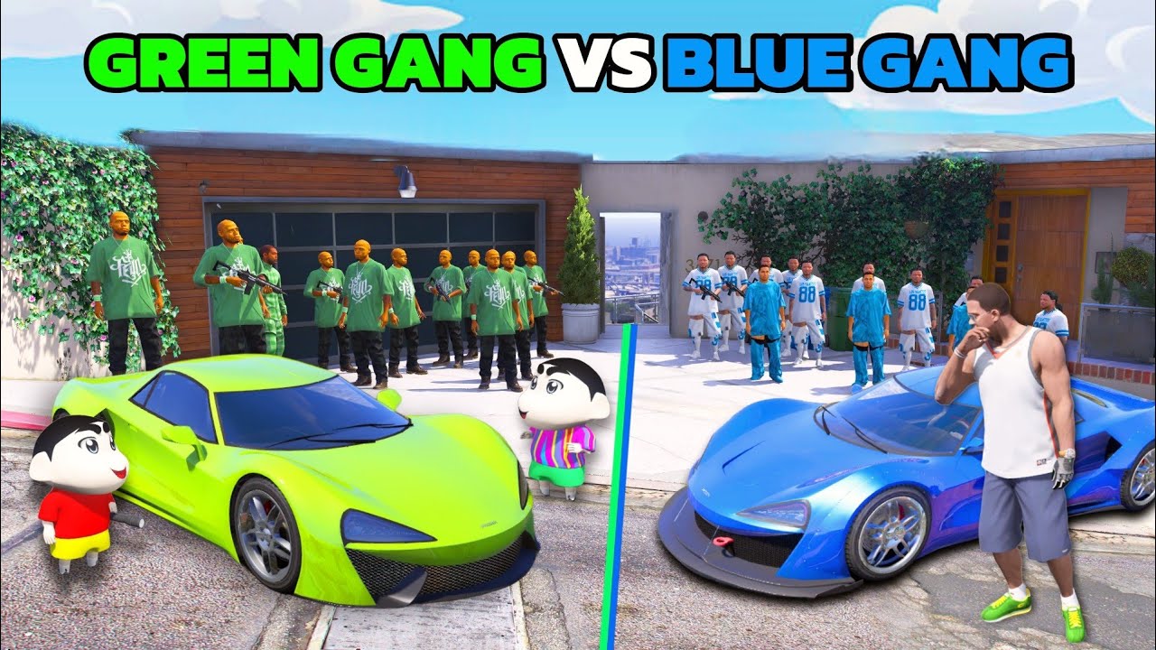 Franklin Blue Gang VS Michael Shinchan Green Gang Car Robbery Challenge In GTA 5!