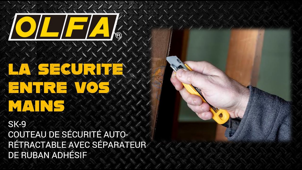 OLFA SK-9 Semi-Automatic Self-Retracting Safety Knife with Tape Splitter Product Highlights (FRENCH)