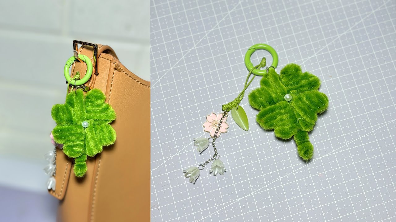 🍀Клеверный брелок с ершиком для трубок — Fuzzy Wire Craft