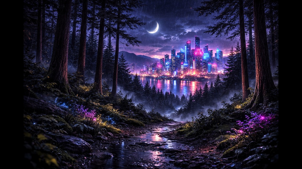 Neon Forest Rain — Cyberpunk Night Ambience for Focus & Relaxation (3 hours) 