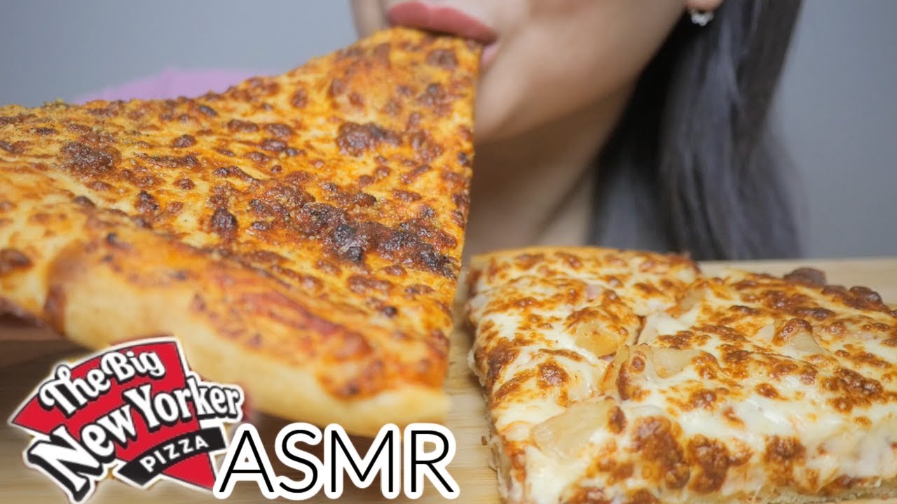 Pizza Hut BIG New Yorker with Classic Hawaiian Pizza *ASMR No Talking Eating Sounds | N.E Let's Eat