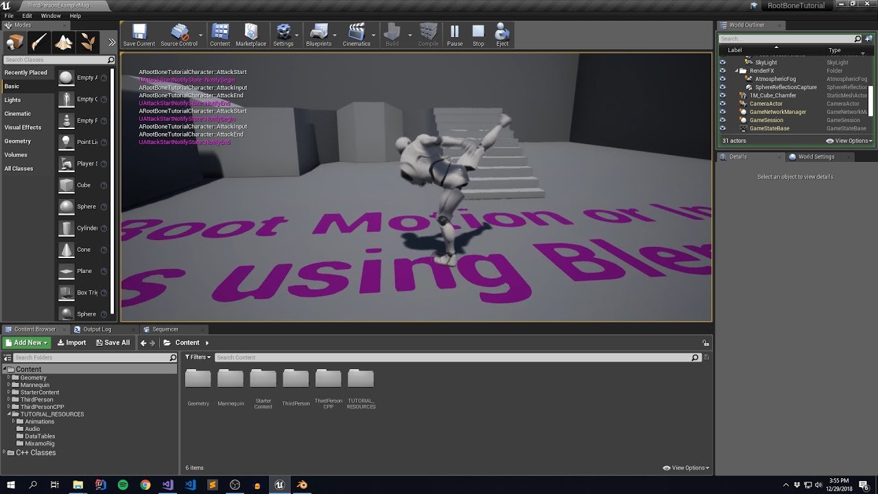 Unreal + Blender Tutorial - How to add root bones / motion or keep animations in place