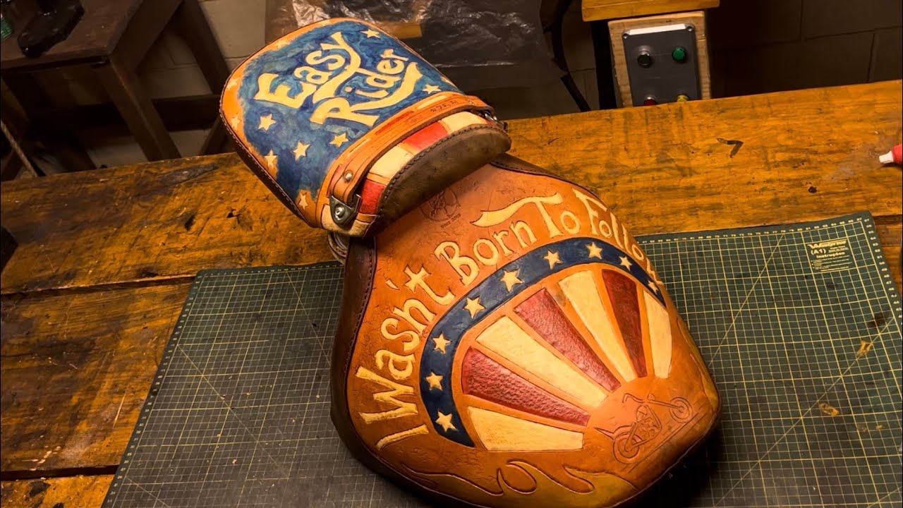 How to make a LEATHER cover for a custom motorcycle. EASY RIDER design.
