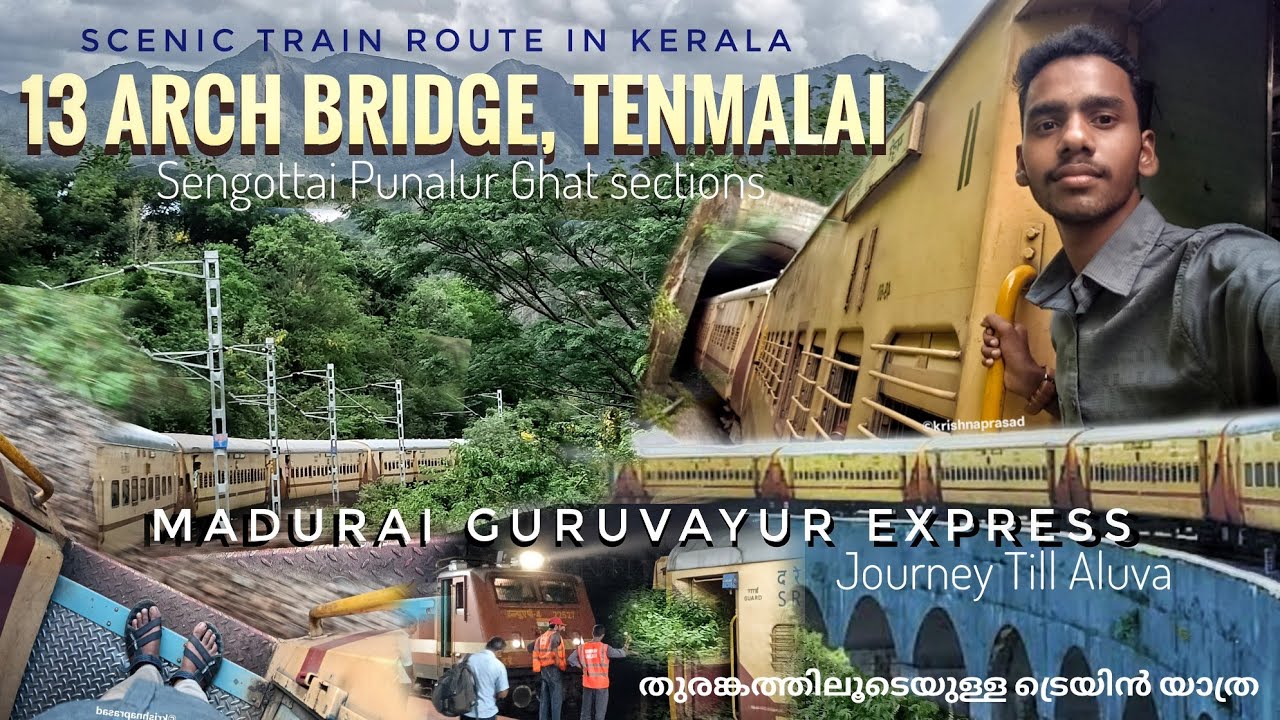 Train journey via Sengottai,Tenmalai, Punalur,QLN 🤩Mountain Rail Route | Madurai-Guruvayur Express