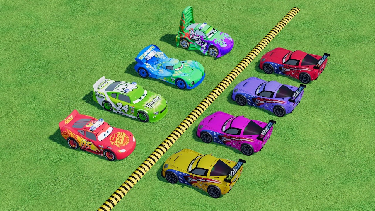 Garage with Colors ALL MIXER TRUCK WITH DOUBLE FLATBED TRAILER TRUCK, RENAULT, MAN, McQueen