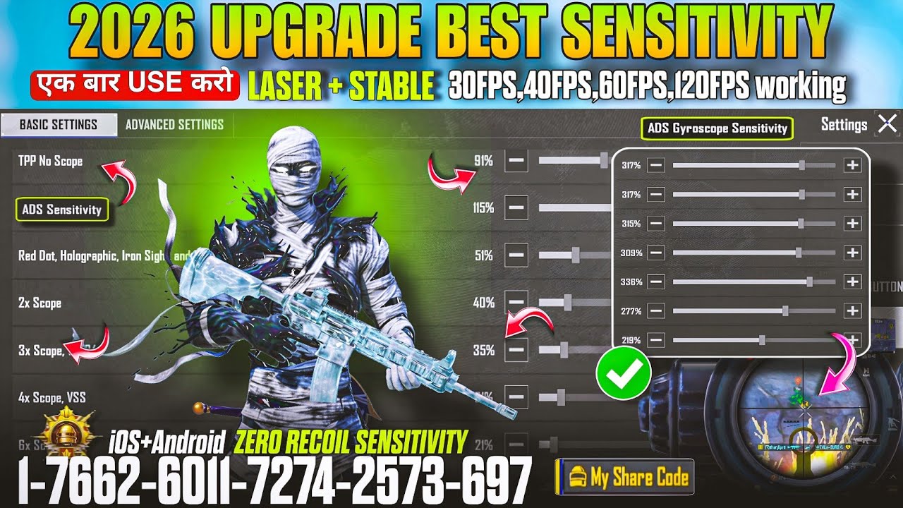 2026 Upgrade Best Sensitivity Settings in BGMI-PUBG 🔴 / Zero Recoil Sensitivity 4.5 Update | 4 fi...