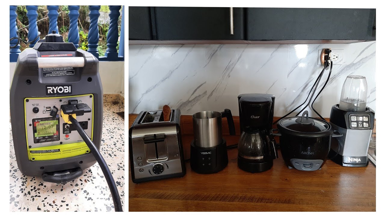 Ryobi 2300 watts conectado con equipos de cocina (cafetera, tostadora, arrocera, batidora)